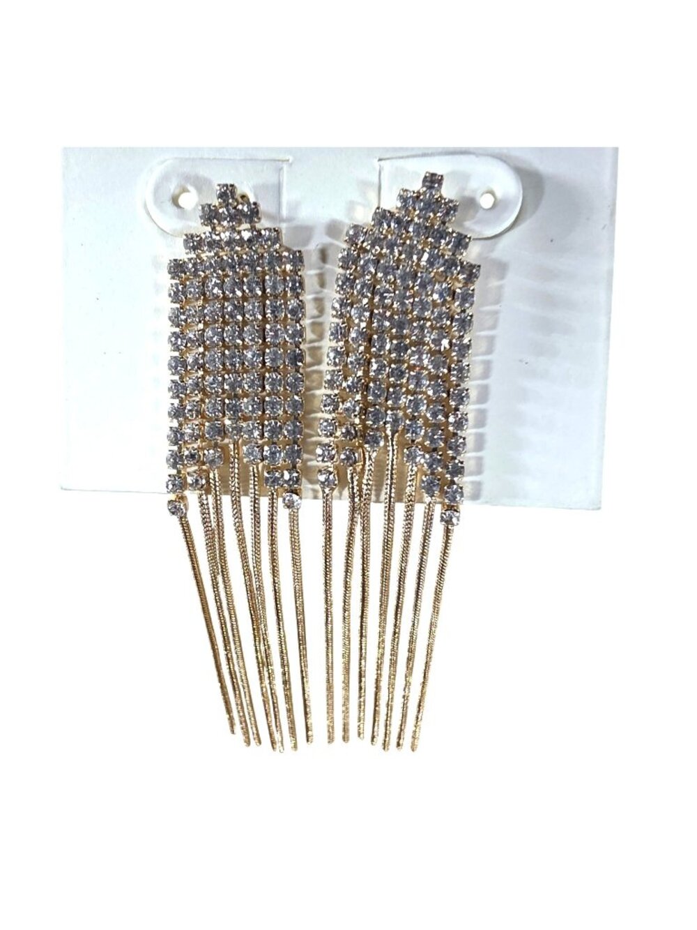Earrings Open Edit Gold tone Rhinestone Fringe Drop Glam Party Event jewelry